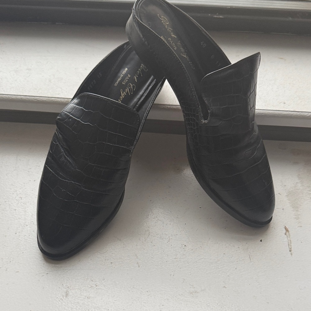 Robert Clergerie Black Croc-Embossed Mules